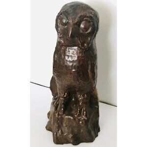 Antique Yellow Ware Owl Early American Pottery Ceramic Sculpture Brown 8.25"